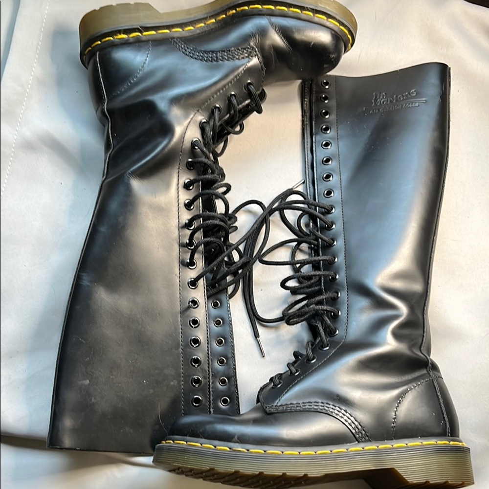 Doc Martens Knee-High Black Leather Lace-Up Boots - NARROW CALF